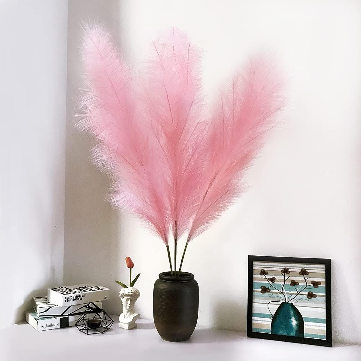 Frontsea Faux Pampas Grass Large, 48"/120cm - (Pink) Extra Large - Bundle of 3 - Fake Artificial Pampas Grass Boho Home Tall Fluffy Stems Decoration Wedding