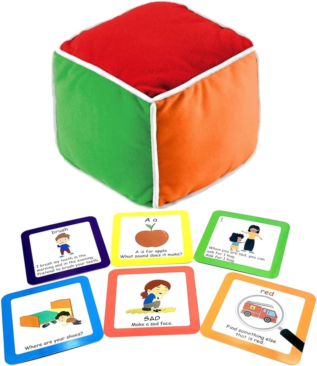 Play and Learn Cube for Toddlers 18+- Child's First Fun Learning Game! Teaches Colors, Numbers, Moods/Emotions, Letters, Language Skills; Roll Cube, Pick Card, Think, and Have Fun! Autism; ADHD; Stem