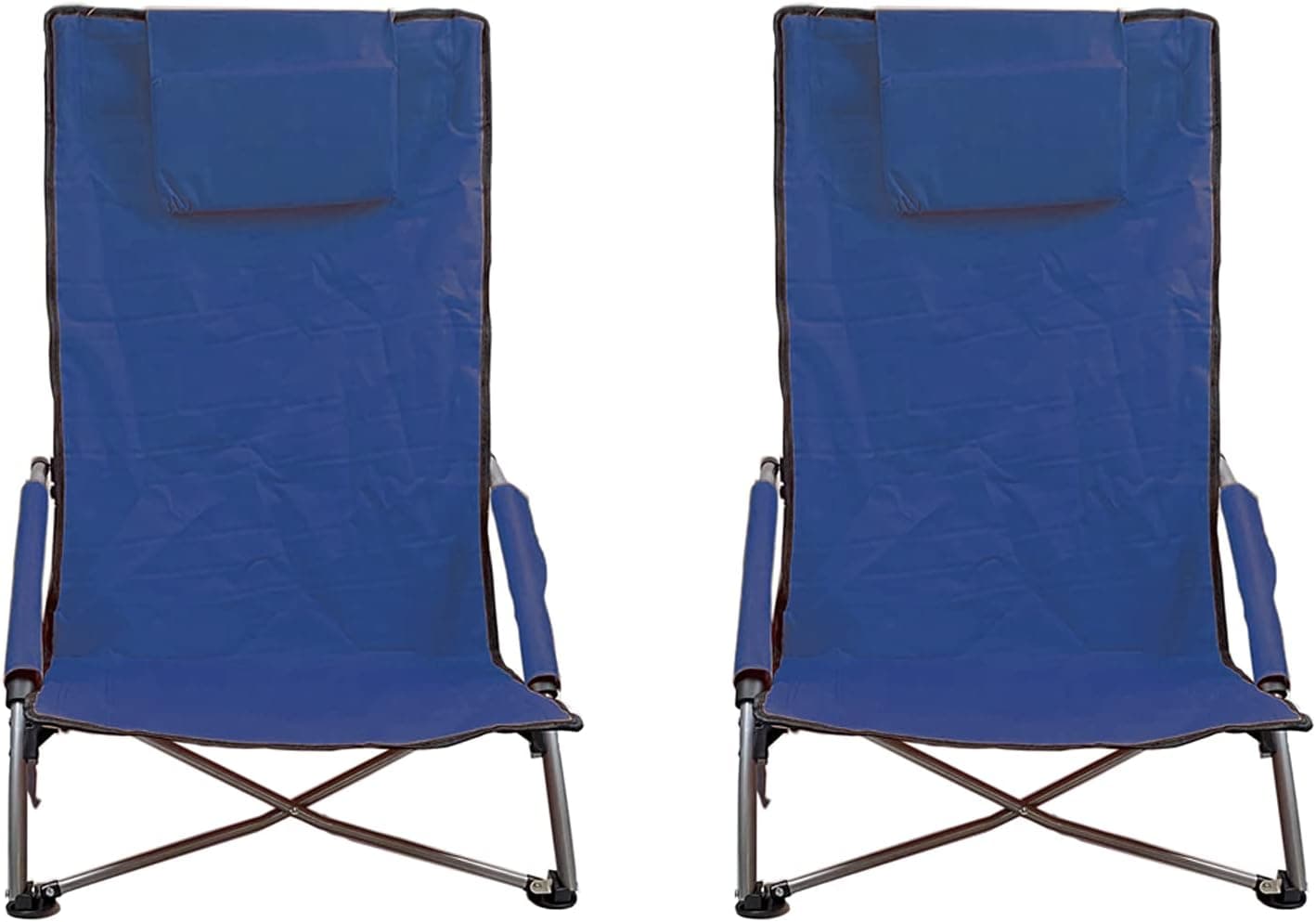 Low Sling Beach Chair Folding Plus High Dark Blue Pack 2 pc