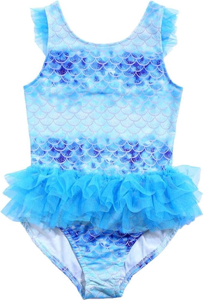 Children's Apparel One Piece Swimsuit Tutu Mermaid Dress for Baby Girls (Blue, 8-9 Years)