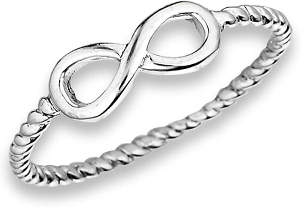 Sterling Silver Women's Infinity Knot Eternity Symbol Rope Twist Band Ring (Sizes 3-8)