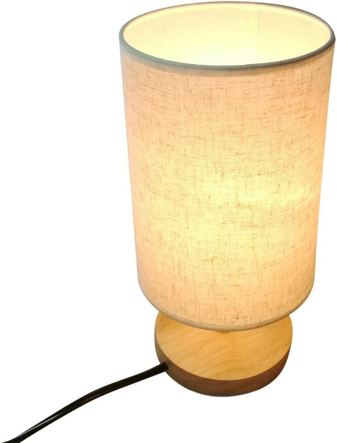 Babali Dimmable Wood Bedside Table Lamp Warm White 40W Bulb Novelty Romantic Table Lights with Minimalist Style Fabric Shade for Bedroom Living Room Baby Room