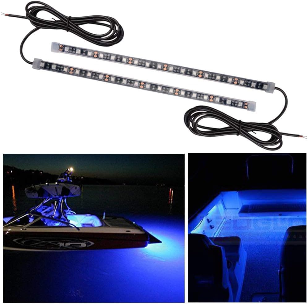 FICBOX 2PCS LED Boat Bow Navigation Light Kits 12 Inch Waterproof String Lights for Pontoon Boat Dinghy Kayak (Blue)