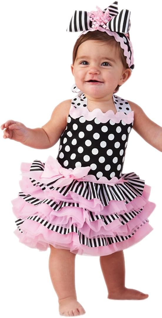 Mud Pie Tres Jolie Ribbon Ruffle Sundress , Black/White, 0 6 Months