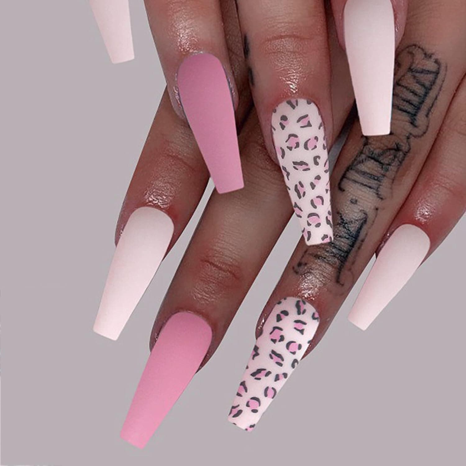 Press On Fake Nails, 30 Ct Long Coffin False Nails Leopard Print, Adhesive, Mini Nail, Cuticle Stick Included