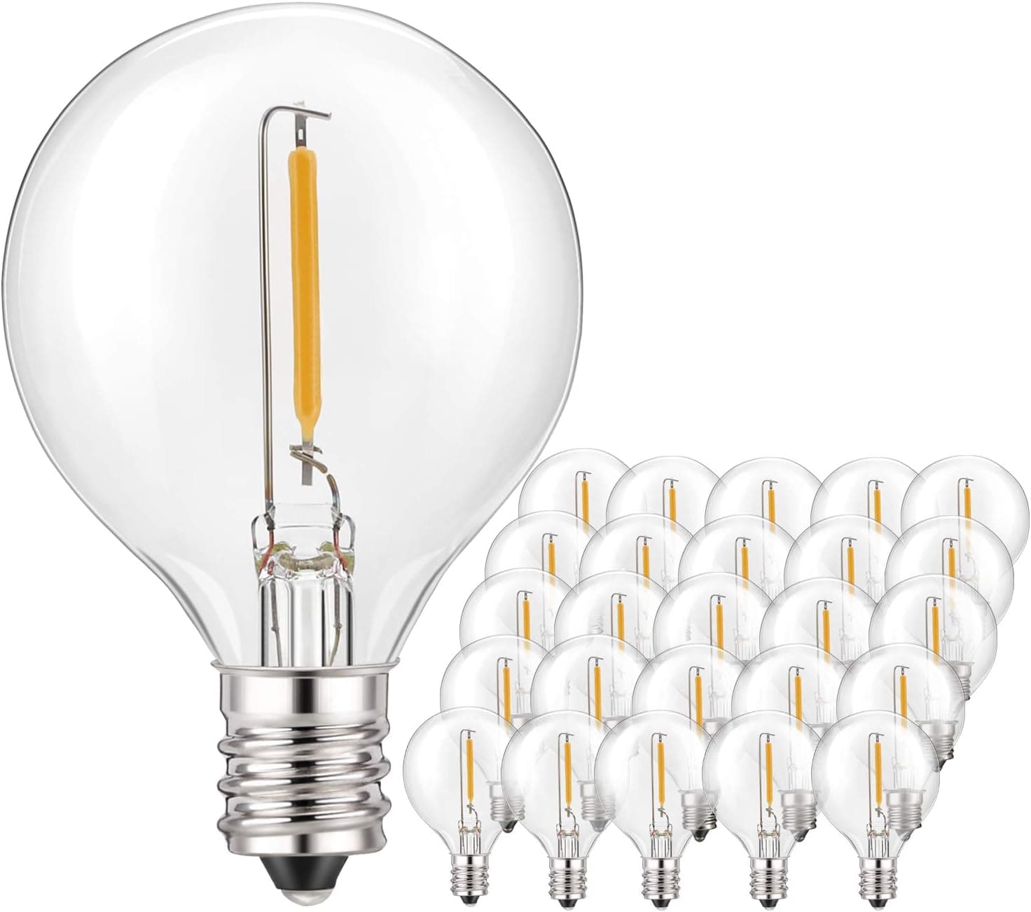 Kohree G40 Globe Edison Led Light Bulbs Dimmable, 1 W(10W Equivalent), 2200K Soft Amber White LED Filament Replacement Bulbs E12 for Patio, Indoor or Outdoor String Lights, 25 Pcs, Weatherproof