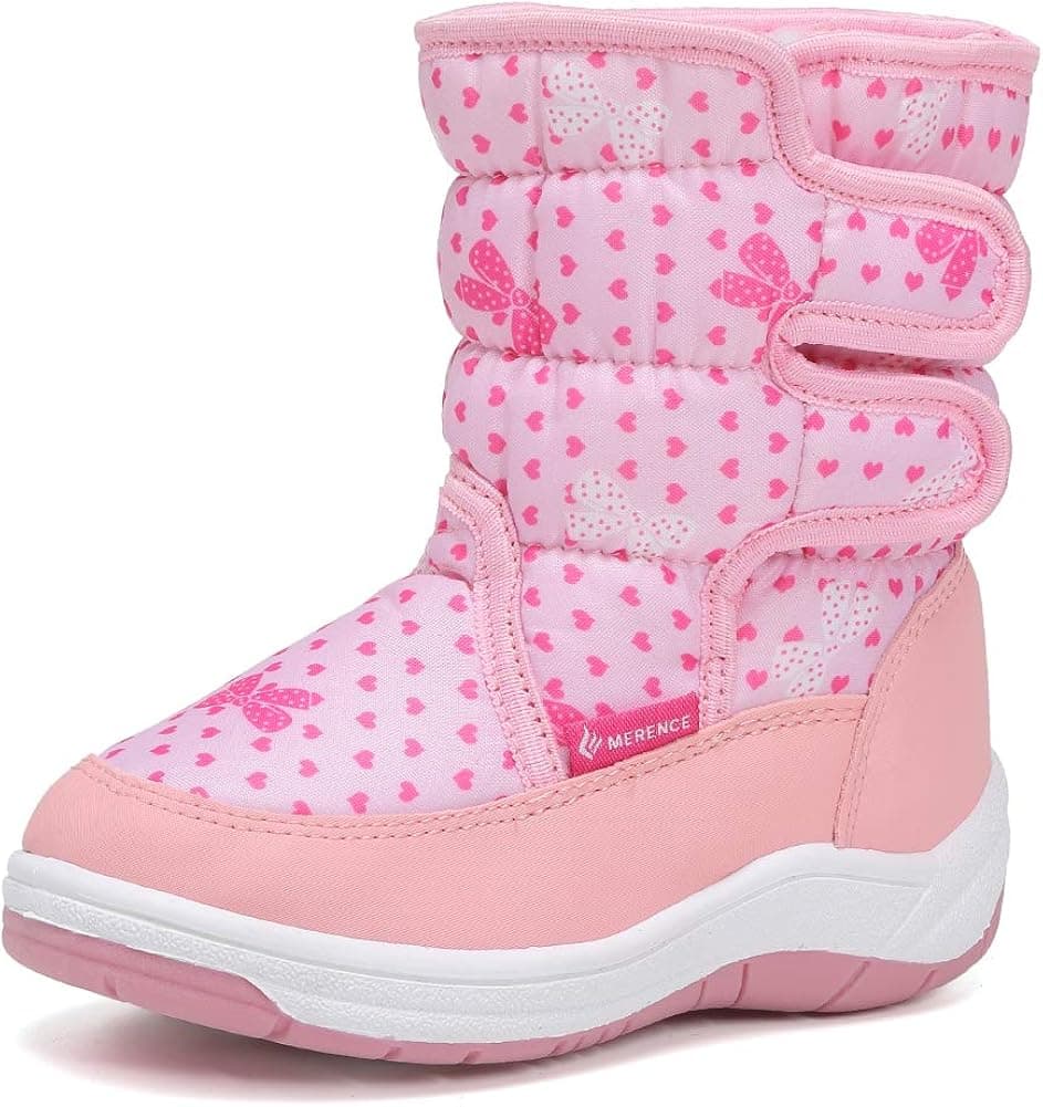 EQUICK Boys Girls Winter Boots Waterproof Lightweight Kid Snow Boots with Fur Outdoor (Toddler/Little Kid/Big Kid),U219WMXTB004-pink-28