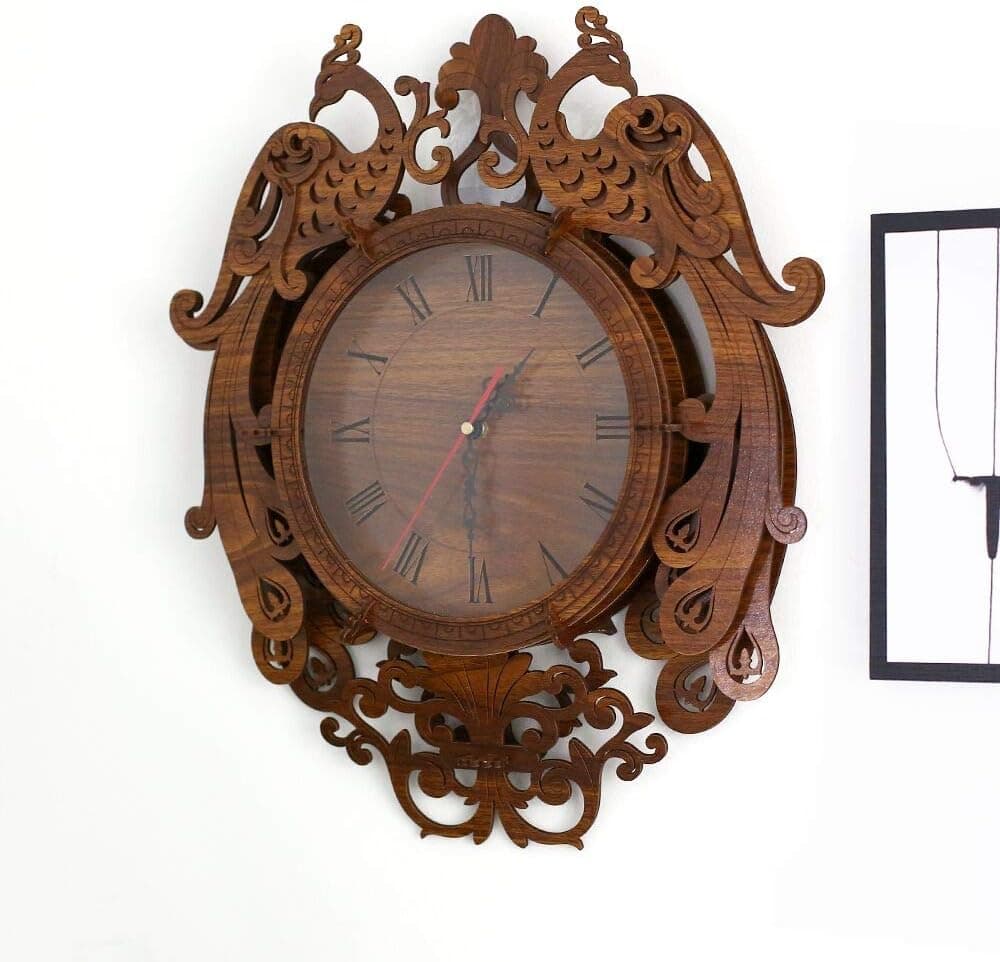 3D Wooden Puzzle Clock Model Kits for Adults Peacock Wall Clock Puzzles-20X15.2 Inches Extra Large Size