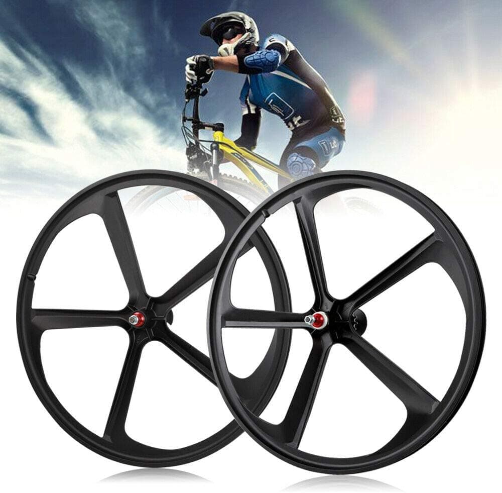 700C 5 Spoke Fixed Gear Mag Rim Front and Rear Single Speed Fixie Bicycle Wheel Set,Bike Wheel Set Magnesium Alloy Black Compatible with Both Fixed Gear and Freew Bicycle Accessories (Black)
