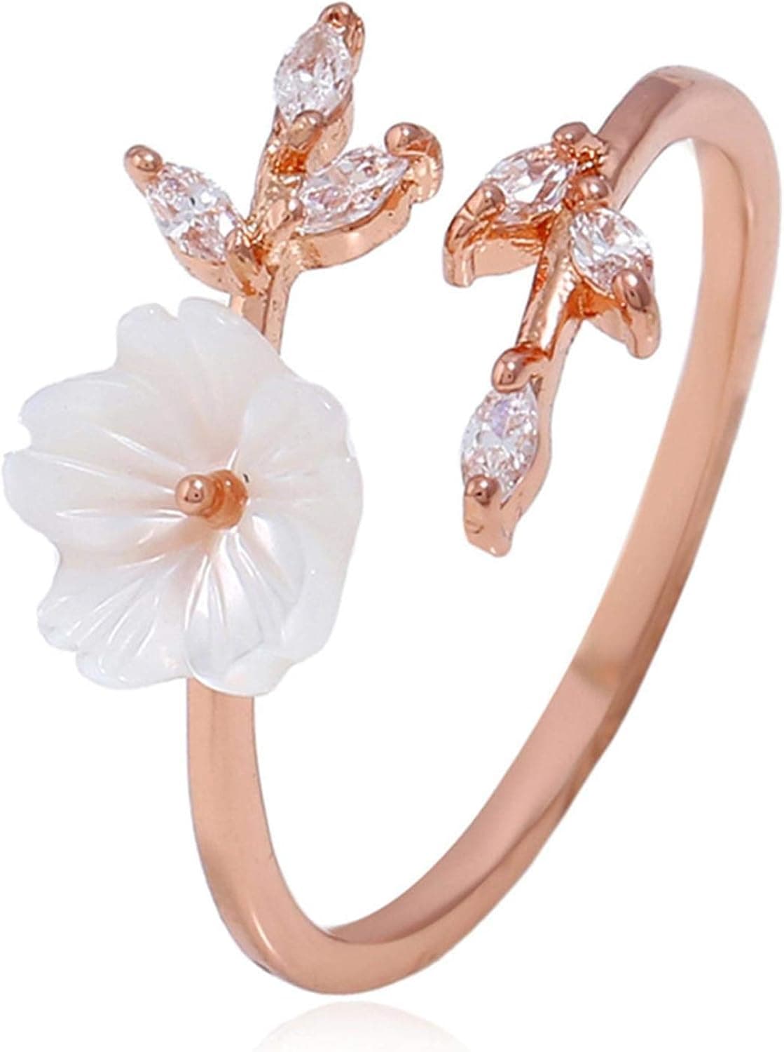 Journey studio Branch Flower Ring Adjustable Artificial Crystal Leaves Ring Open Finger Ring for Women