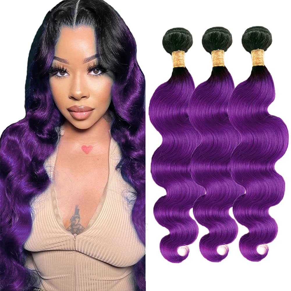 Purple Bundles Human Hair Bundles Body Wave Human Hair Bundles Brazilian Virgin Hair Ombre Bundles Purple Hair Weave Ombre Hair Bundles 8 10 12 Inch