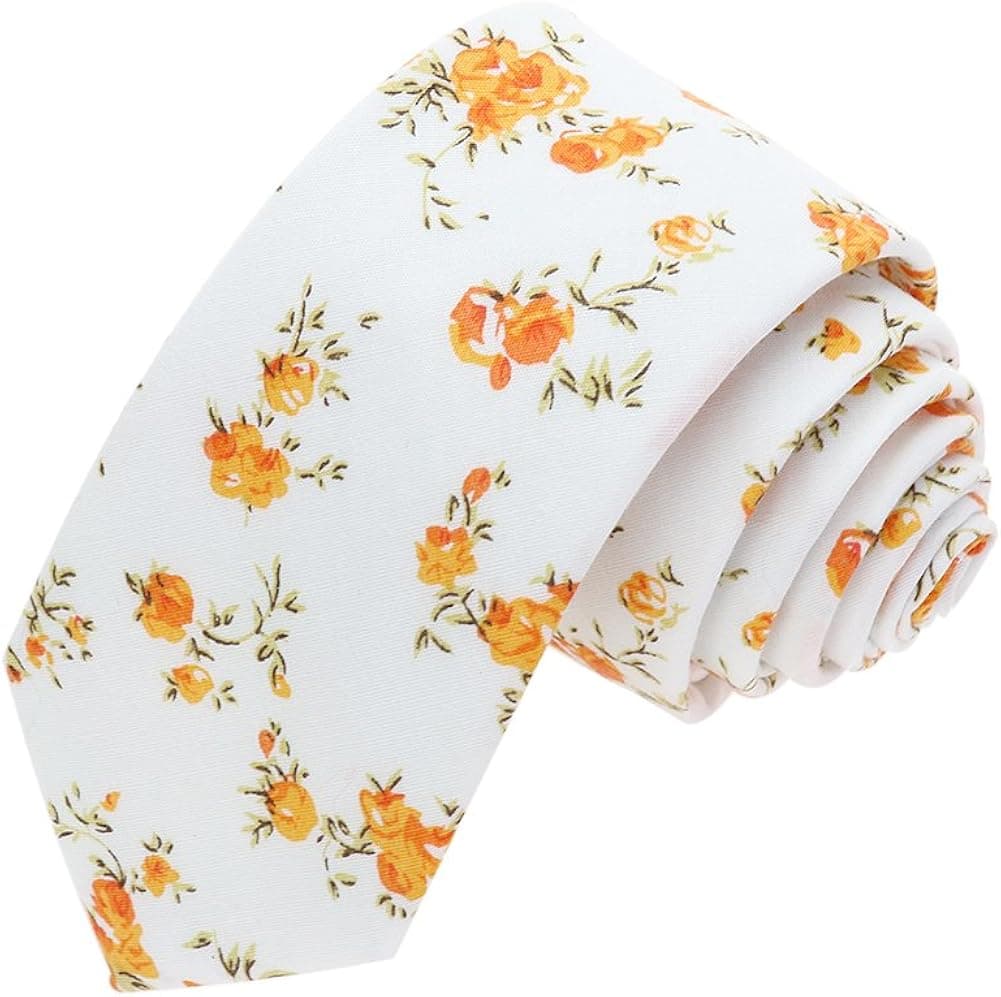 Floral Tie Men's Cotton Printed Flower Neck Tie Skinny Neckties (06)