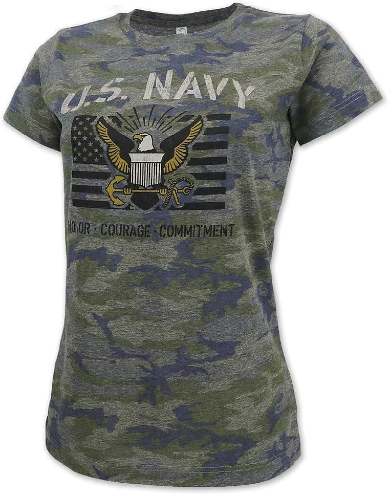 United States Navy Vintage Ladies Camo Stencil T-Shirt