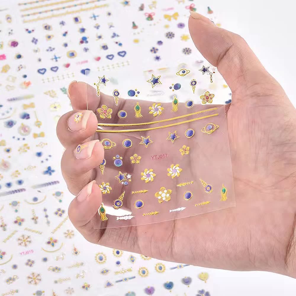 20 Sheets Gold Diamond Nail Art Sticker Decal 3D Design Luxury Customized Metallic for Salon Home DIY Acrylic Nails (Colorful)