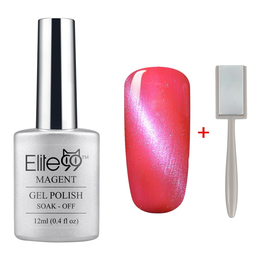 Elite99 Magnetic 3D Cat Eye Gel Polish Soak Off UV LED Nail Art Manicure Varnish Free Magnet 9926 Rose Pink with White Eye