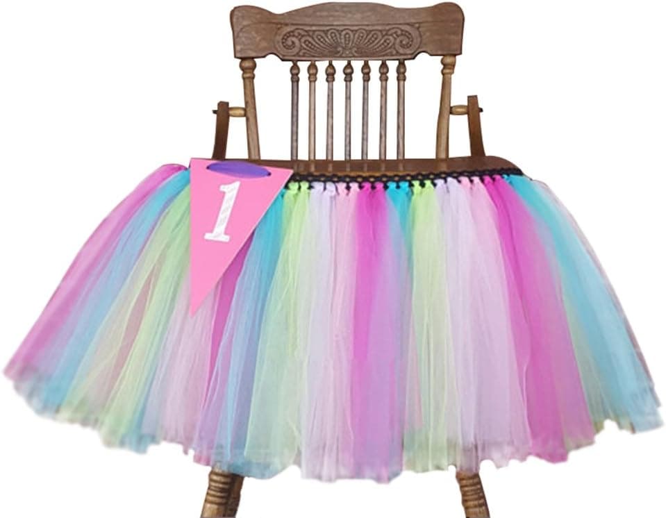Creation Core Romantic 27.6"x13.8" Baby's 1st Birthday Party High Chair Tutu Skirt Party Supply Centerpiece(Colorful)
