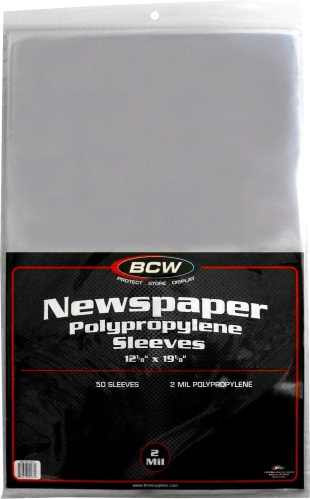 (50) Newspaper Sleeves - 12-1/8" x 19-1/8" - BCW Brand