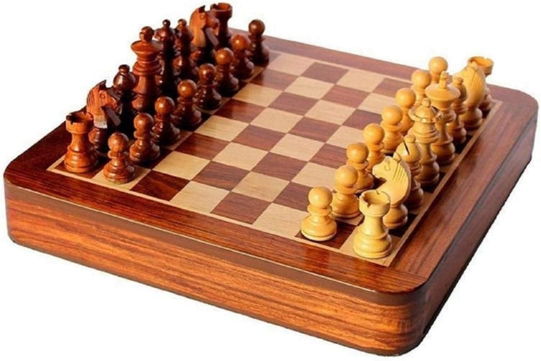 jaipur craft Indian Handmade Drawer Wooden Chess Board Set with Storage Drawer Chess BeProfessional Flat Chess Game Board Set