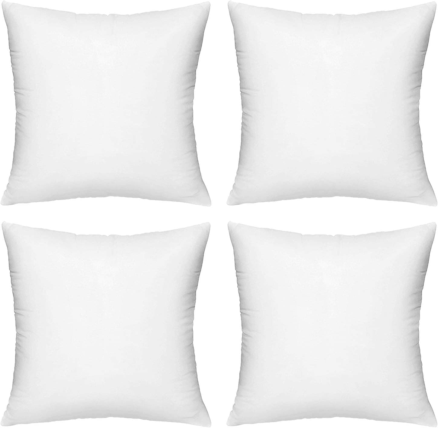 HIPPIH 18 x 18 Inch Pillow Inserts Set of 4, Hypoallergenic Decorative Square Pillow Form Insert with Zips, Sham Stuffer, White