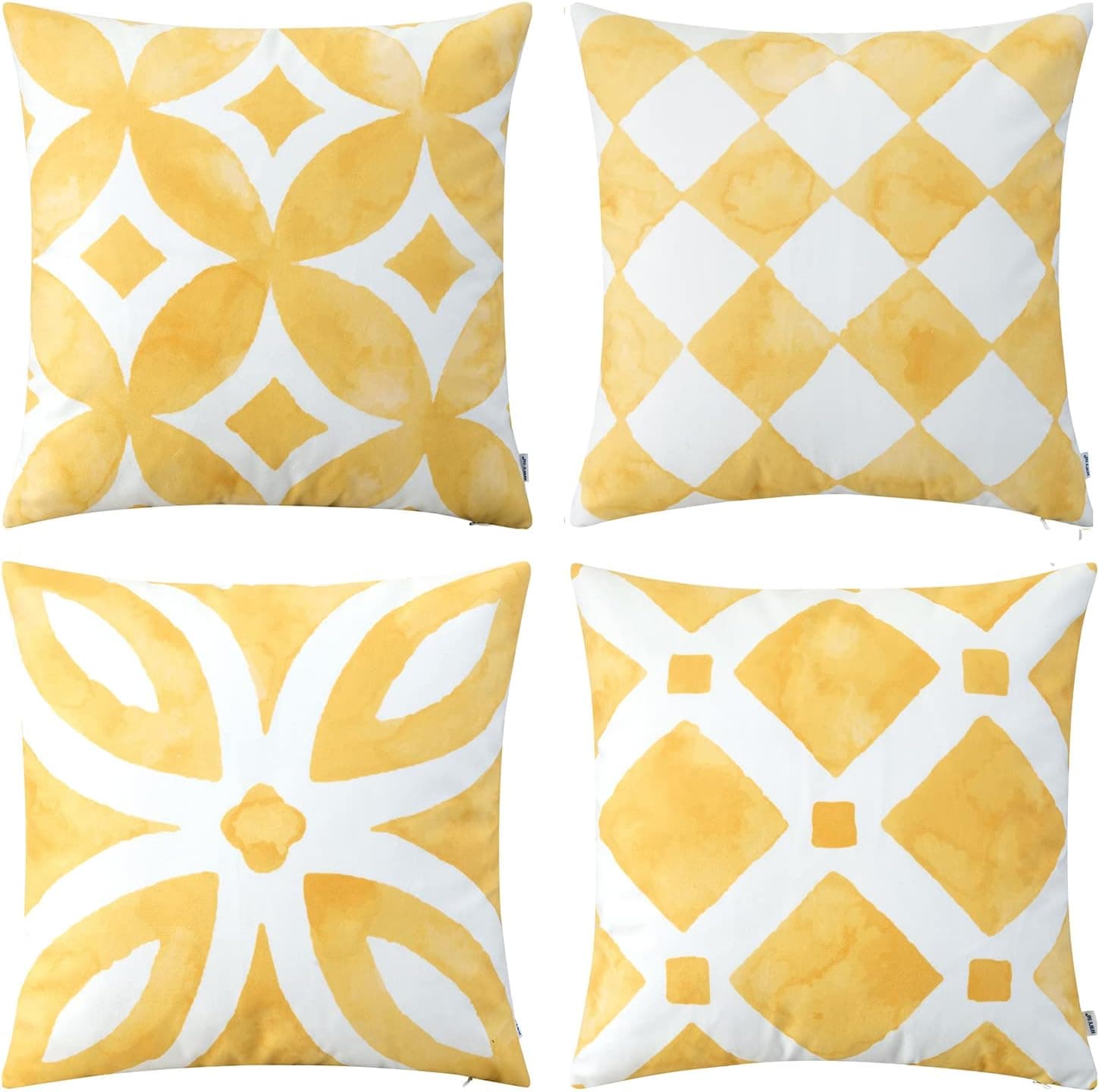 HWY 50 Yellow Throw Pillow Covers Set 20x20 Inch for Sofa Living Room Bed, Decorative Soft Comfy Geometric Watercolor Print Throw Pillows Cases Cushion Cover Pack of 4