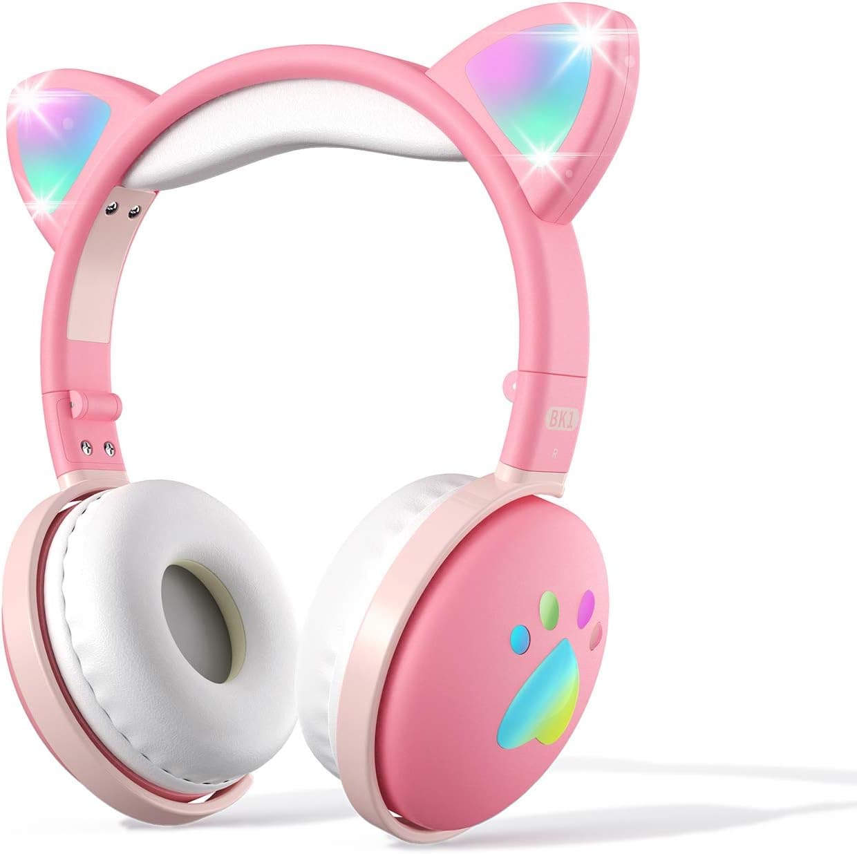 Kids Cat Ear Headphones,Aresrora Bluetooth Wireless Headphones Over-Ear with Flashing Led Light, Foldable with Microphone 3.5MM Jack Bluetooth 5.0 Kids Boys Girls Friends for iPhone/iPad/PC (Blue)