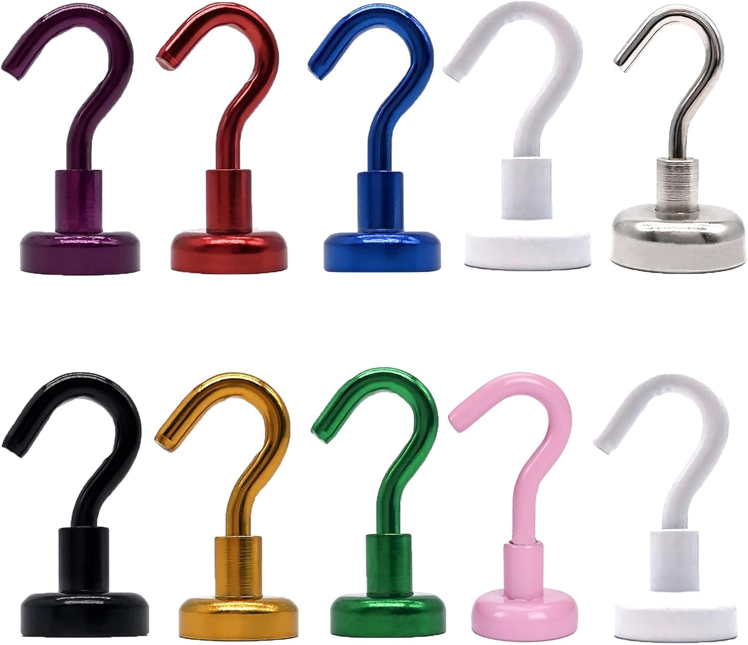 A-forest 10 Packs Strong Magnetic Hooks, 11 Lb Heavy Duty Hooks for Hanging Neodymium for Refrigerator, Multicolor Ceiling Magnets for Hanging, Plants, Tools and Kitchen Etc (Multicolor)