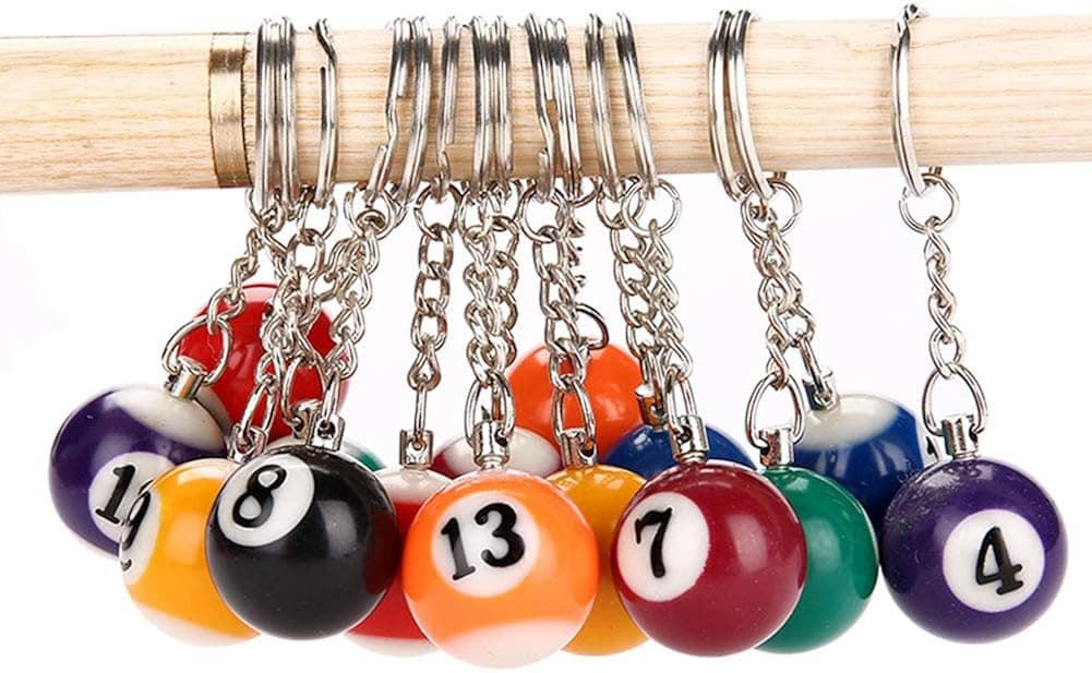 Teensery 4 Pcs Billiard Ball Keychain 25mm Diameter Ball Keyring Charm Personalized Gift for Boys Girls, Random Color