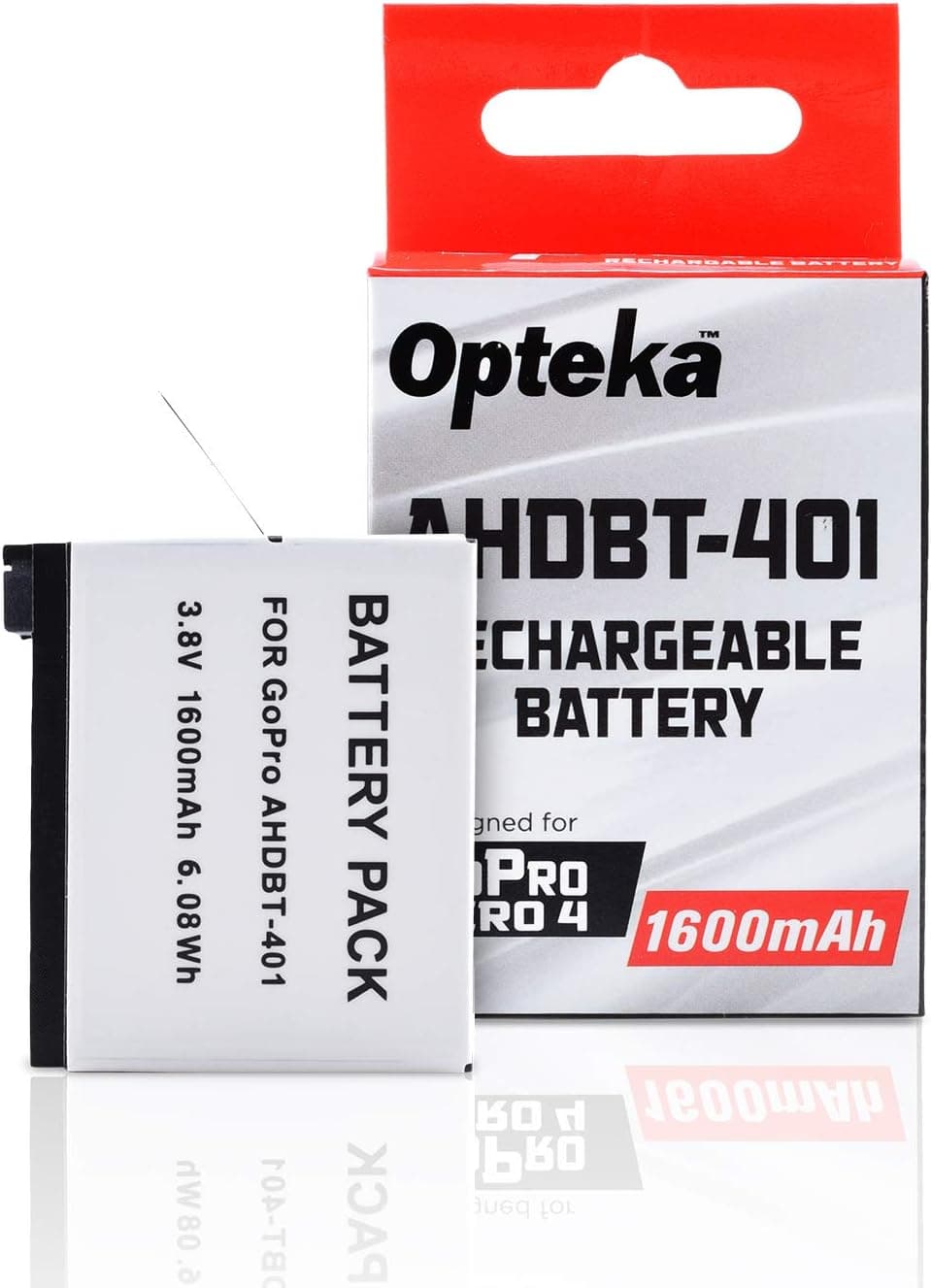 Opteka AHDBT-401 Extended Replacement 1600mAh Lithium-ion (Li-ion) Battery for GoPro HERO4 Black & Silver Action Cameras