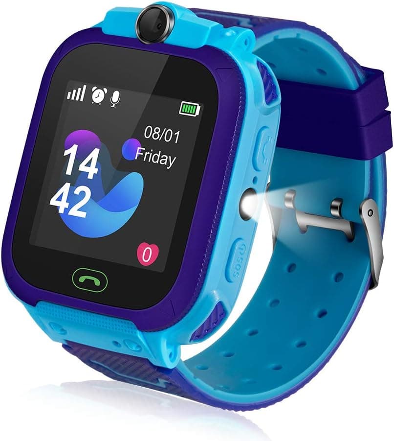 Kids Smart Watch, Kids LBS Tracker Watch Color Touch Screen Smartwatch with Camera Flashlight Smartwatch for Kids, SOS Emergency Call Watch, Kids Phone Watches Compatible with iOS and Android