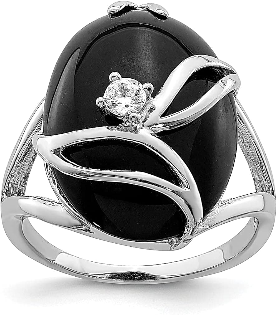 925 Sterling Silver Onyx Cubic Zirconia Cz Ring Stone Natural Shell Wood Fine Jewelry For Women Gifts For Her