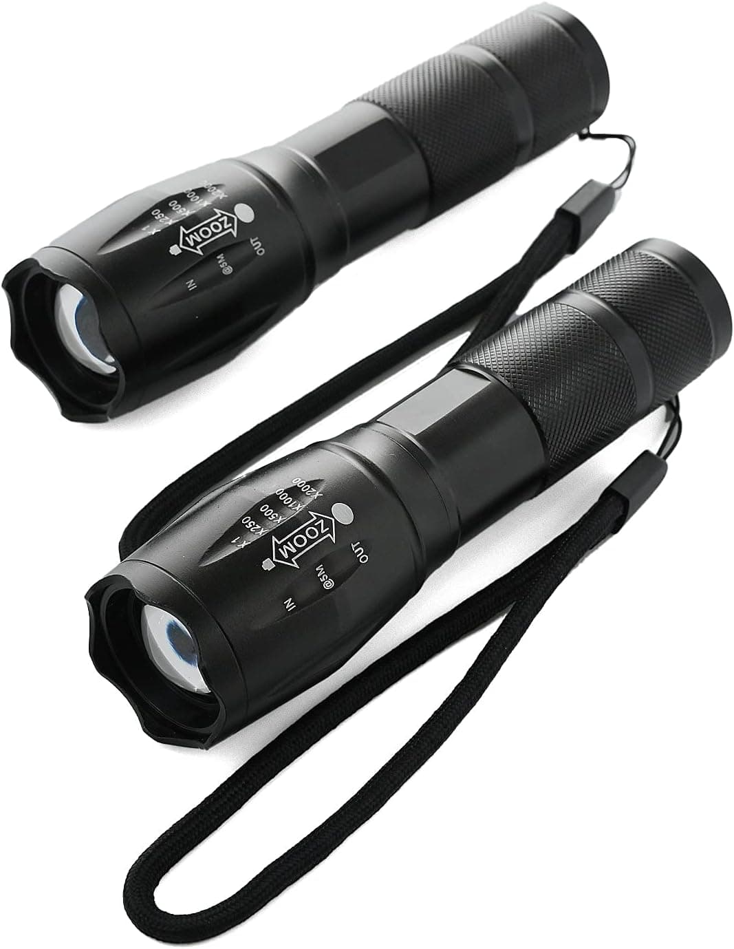 2 Pack Tactical Military LED Flashlight super bright high LM XML T6 LED Flashlights Portable Outdoor Water Resistant Torch Zoomable Flashlight 5-Mode (Pack of 2 T6 Chip)