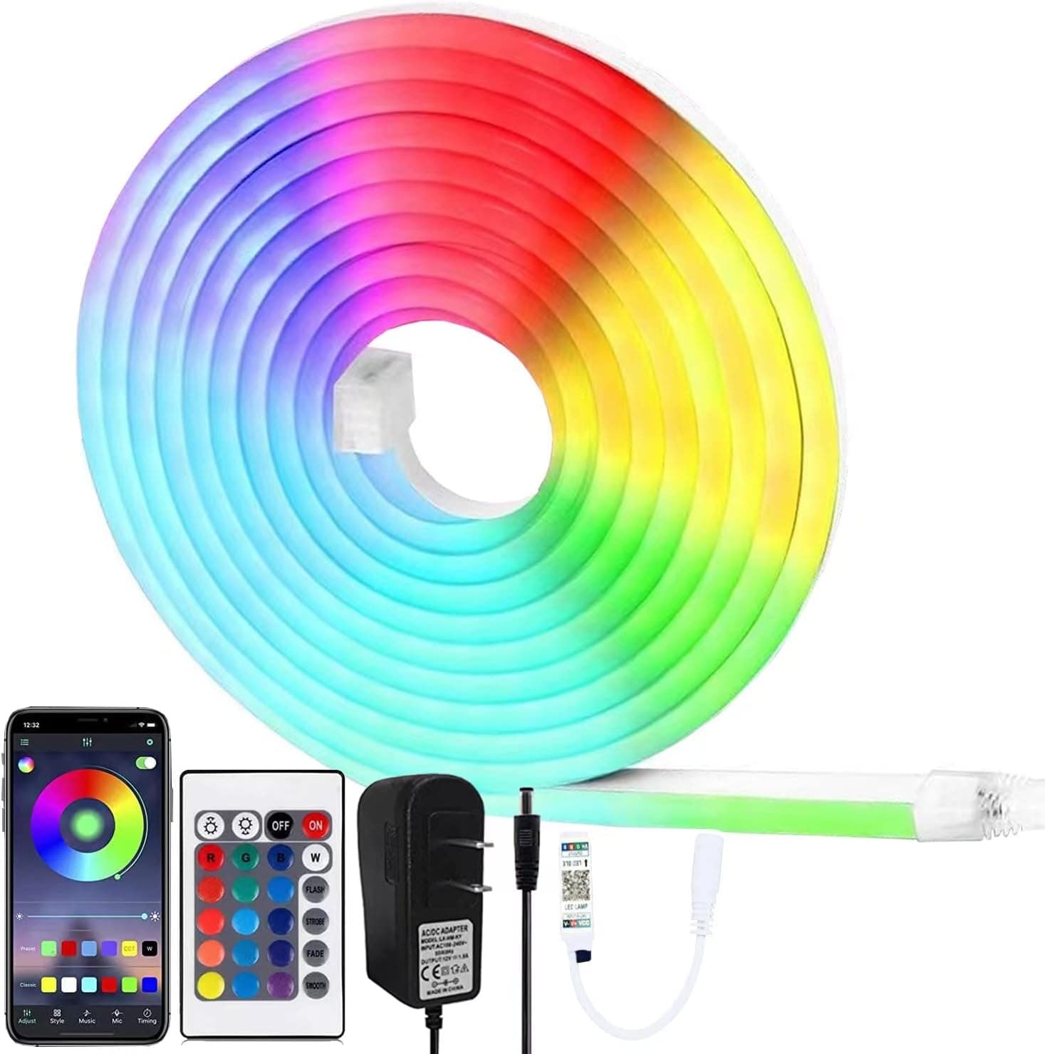 entiqi 16.4ft/5m Neon LED Strip Lights with APP Control and Remote 12V DC Flexible RGB Neon Lights for Bedroom Room Outdoors Decor
