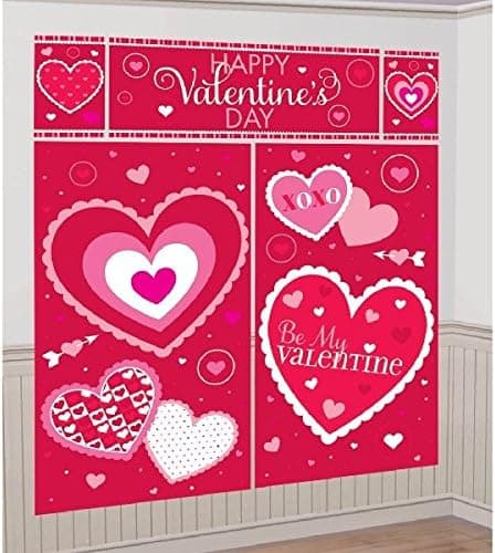 amscan Blushing Valentine's Day Scene Setters Wall Party Decorating Kit, Multicolor
