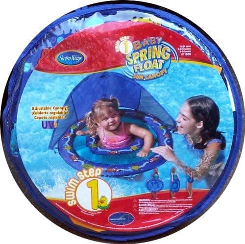 Baby Spring Float with Sun Canopy Swim Ways Blue with Starfish and Clown Fish
