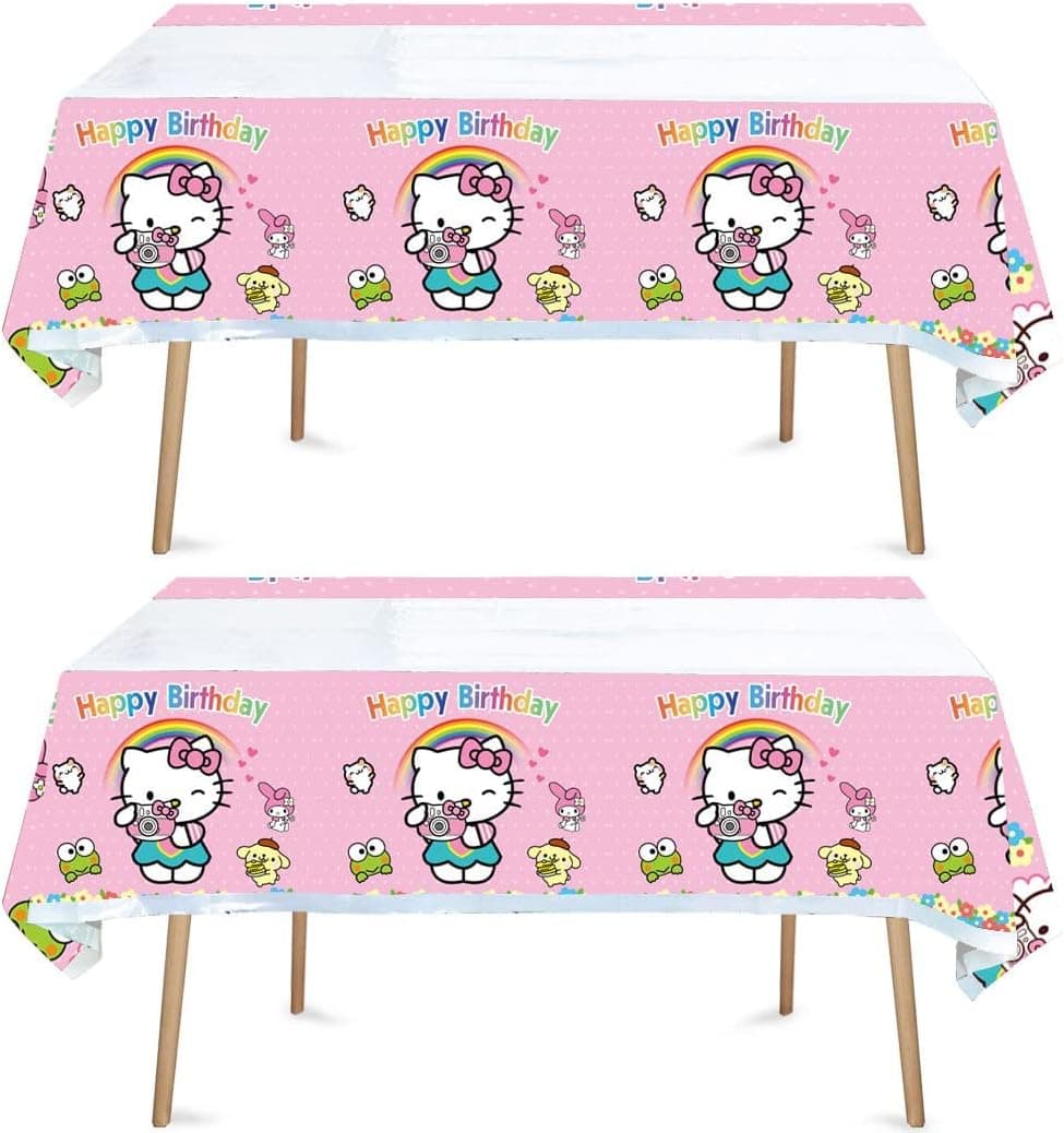 ADILAIDUN 2pcs Hello Kitty Tablecloth Table Cover, for Kitty Theme Birthday Party Supplies Decorations (70'' x 42'') (2pcs)