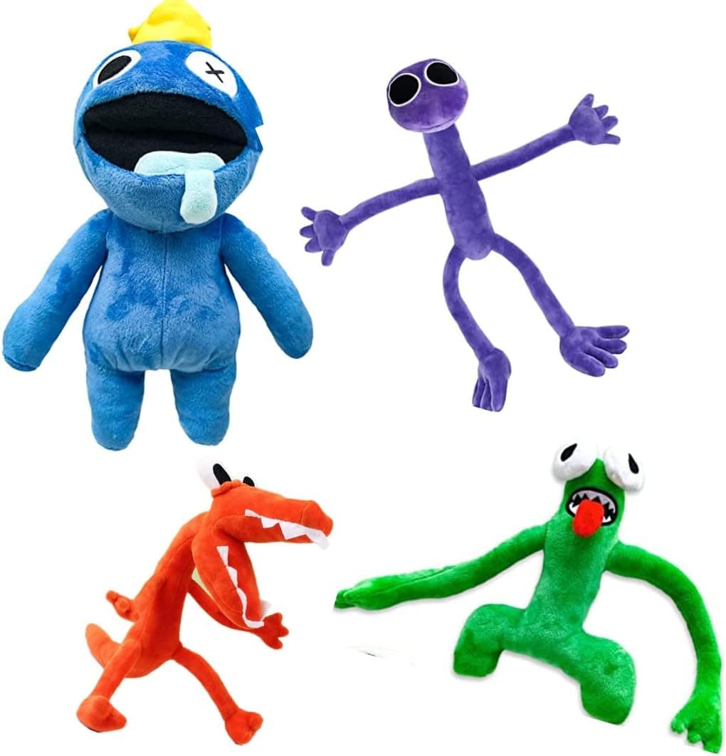 Rozana 4 PCS Rainbow Friends Plush Toys, Lanky, Getine, Doll Gifts for Boys Girls, Gaming Fans, Thanksgiving, Night Stuffed Animals, lankybox Plushies (4PCS Set Blue, Green, Orange & Purple)