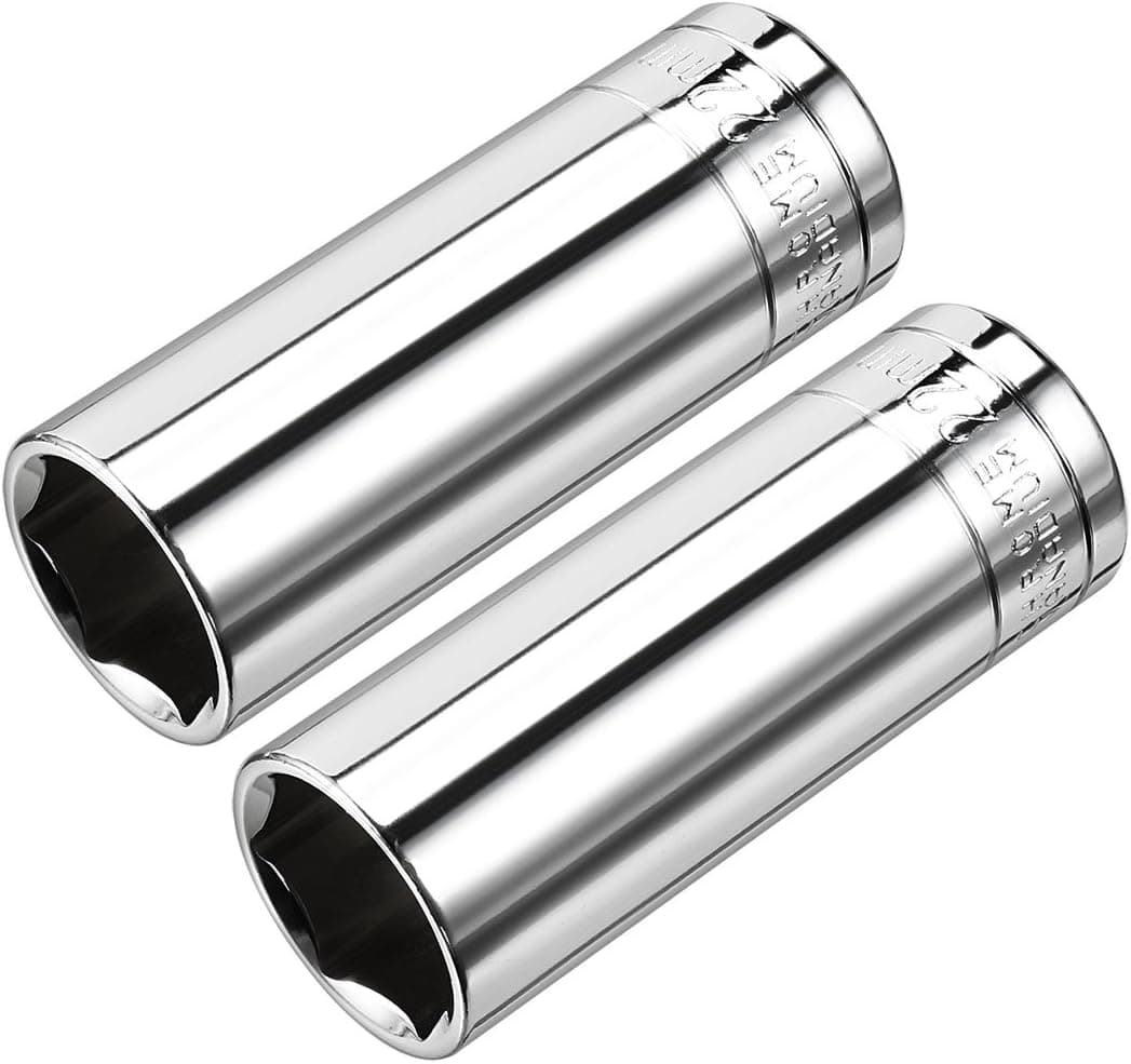uxcell 2 Pcs 1/2 Inch Drive 22mm 6-Point Deep Socket, Metric, Cr-V, 78mm Length