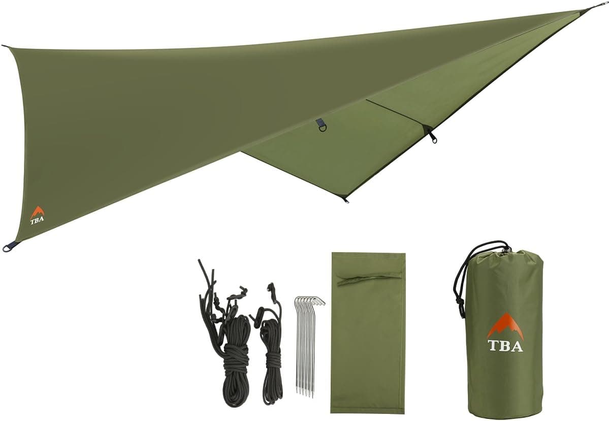TinyBigAdventure Eclypse II Rainfly– Waterproof Tarp Tent, Hammock Rain Tarp – Instant Shelter Camping – Light Strong -8 D Rings – Self Lock Lines – 14 Foot Guideline