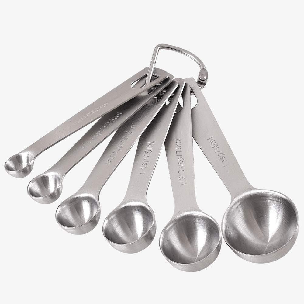 Newk 6 PCS Measuring Spoons, Stainless Steel Metal Kitchen Measuring Tools Set for Dry and Liquid Ingredients-1/8 tsp, 1/4 tsp, 1/2 tsp, 1 tsp, 1/2 Tbsp & 1 Tbsp