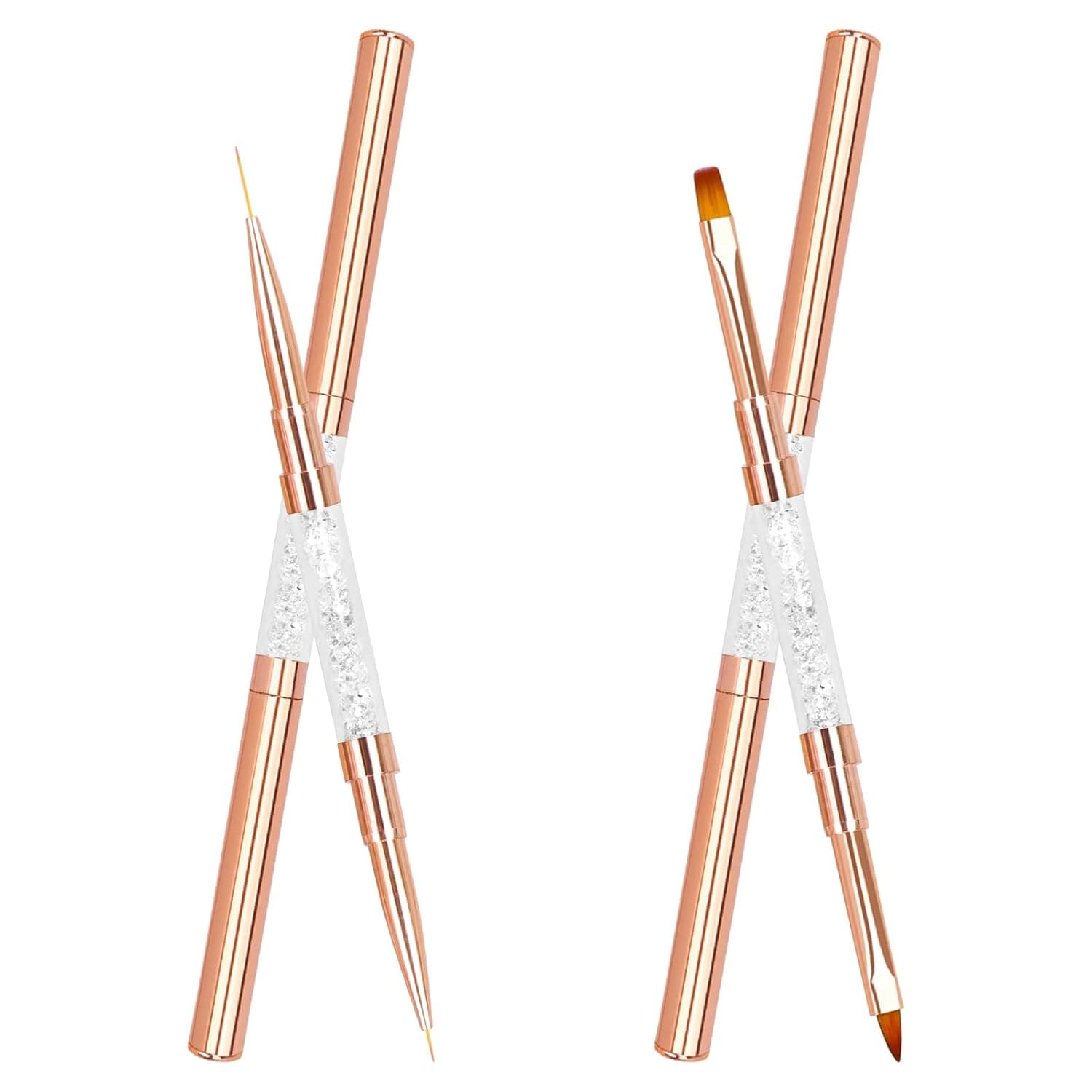 Arqumi [2 Pack] Nail Art Brushes Set, Acrylic Dual-end Nail Liner Brushes Striping Flat Painting Drawing Nail Tools for Drawing Long Lines, Short Strokes, Details, Flower Pattern, Rose Gold