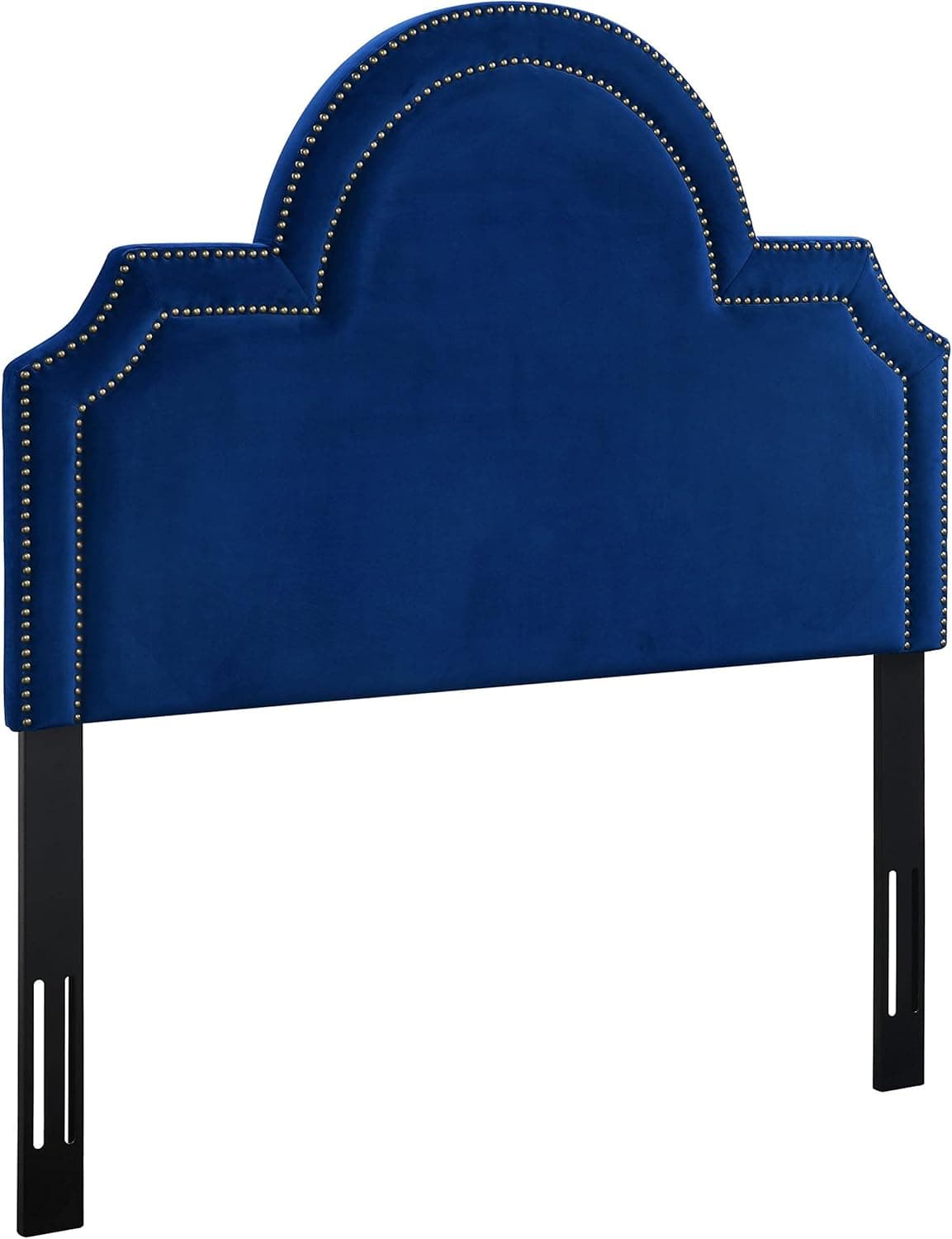 TOV Furniture The Laylah Collection Velvet Upholstered Wood & Metal Headboard, Twin Size, Navy Blue
