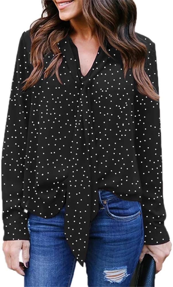 Geckatte Womens Casual Leopard Print Bow Tie Neck Long Sleeve Chiffon Blouse Tops