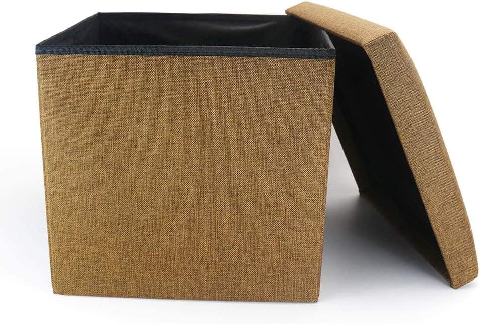 Cosaving Folding Storage Ottoman Storage Cube Seat Foot Rest Stool with Memory Foam for Space Saving, Square Ottoman 15x15x15 inches, Brown