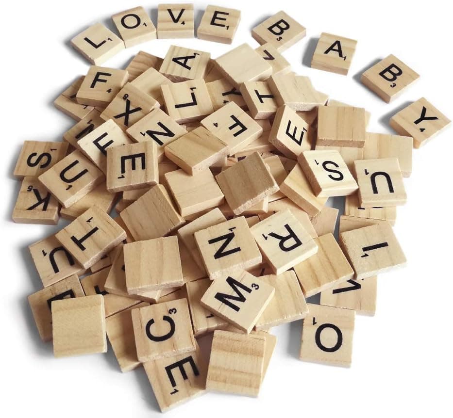 QMET 200PCS Scrabble Letters for Crafts - Wood Scrabble Tiles-DIY Wood Gift Decoration - Making Alphabet Coasters and Scrabble Crossword Game