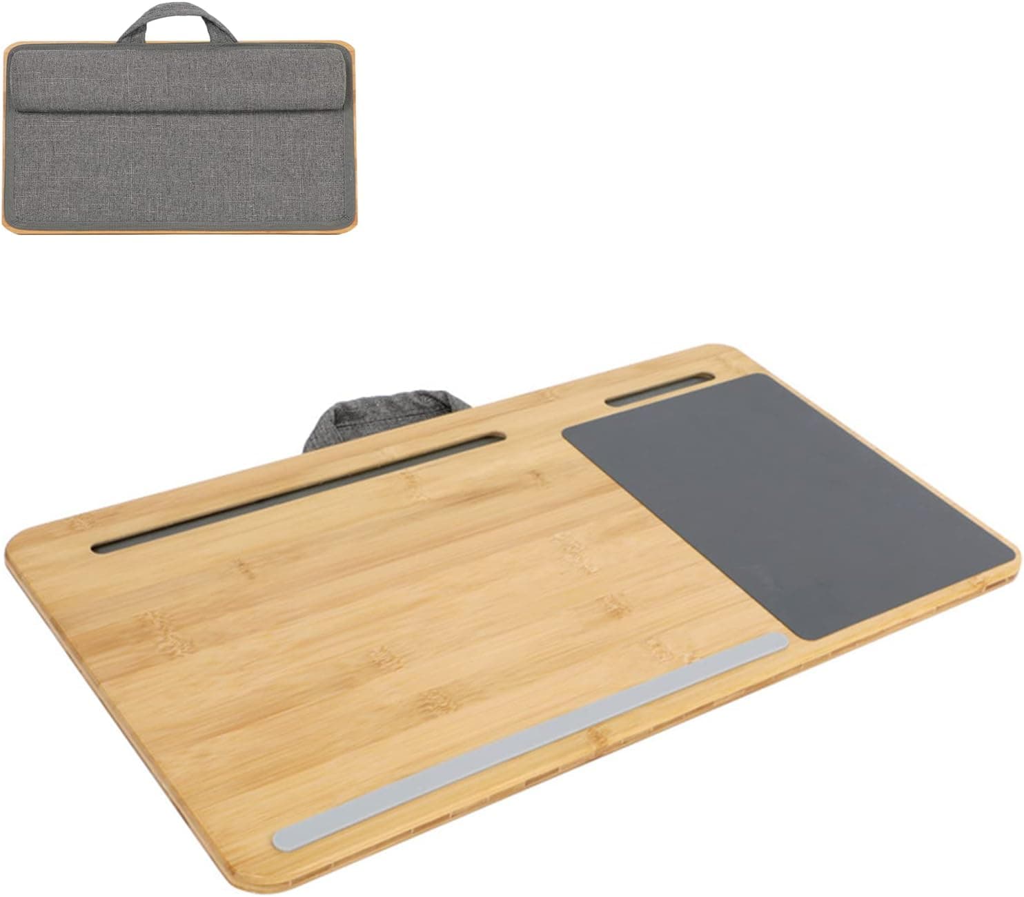 SUMISKY Laptop Lap Desk with Cushion Protable Laptop Desk with Handle Tablet Support Phone Holder and Mouse Pad Oversized Bamboo Laptop Stand for Bed and Sofa Fits Up to 17 Inches