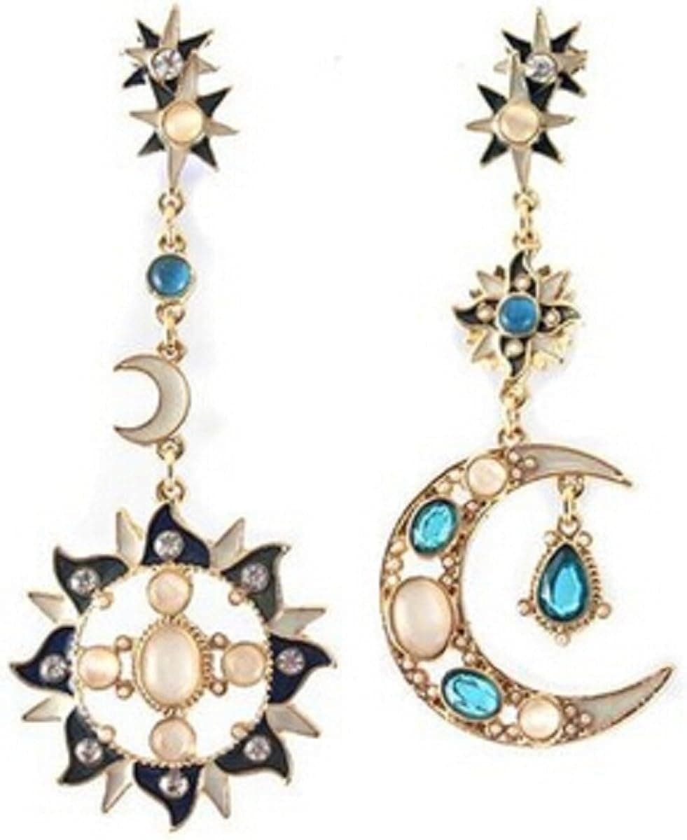 Dhnewsun Attractive Special Opal Sun and Moon Metal Drop Earring