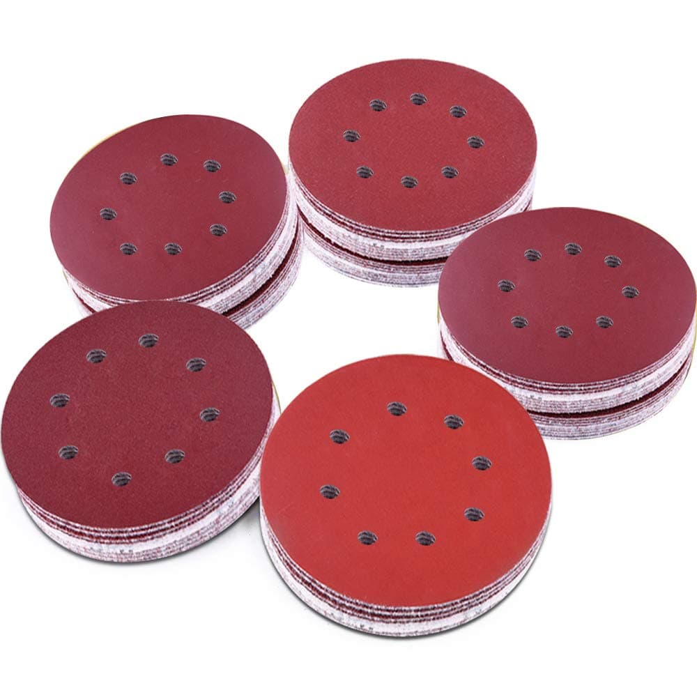 AUSTOR 100 Pieces 8 Holes Sanding Discs, 5 Inch Hook and Loop 1000/1200/ 1500/2000/ 3000 Grit Sandpaper Assortment for Random Orbital Sander
