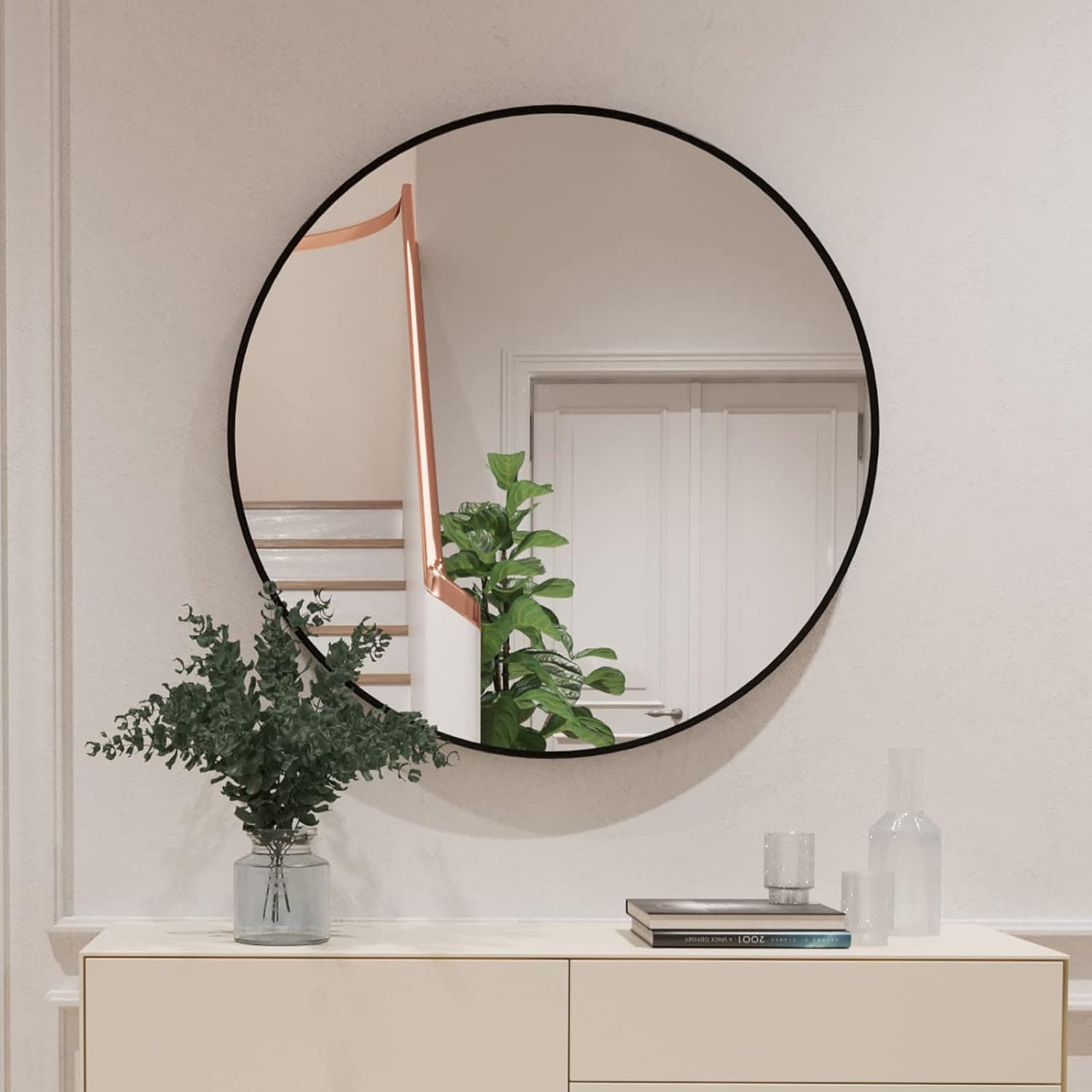 GLSLAND Circle Mirror, Black Round Wall Mirror 18 Inch, Round Vanity Mirror for Bathrooms, Entryways, Living Rooms and Wall Decor