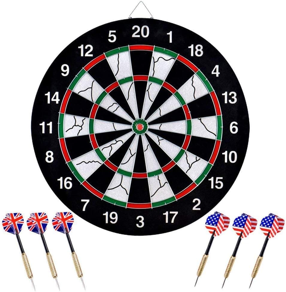 HIEMAO Dart Board, Dart Game Set 6 Metal Darts Double-Sided Flocking Dartboard (18 Inches)