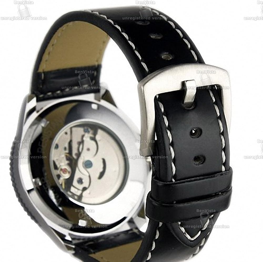 Vantasy Elegant Men's Tourbillon Automatic Mechanical Skeleton Analog Date White Dial Stainless Steel Business Leather Watch
